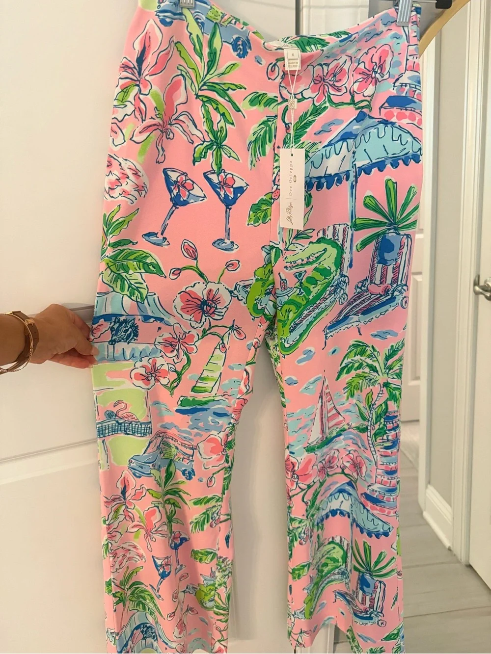 Lilly Pulitzer Pink Green Floral Cotton PJ Camisole & Wide-Leg Set